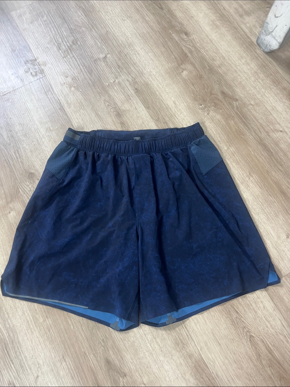 lululemon athletica Navy Blue Athletic Shorts with Light Blue Trim